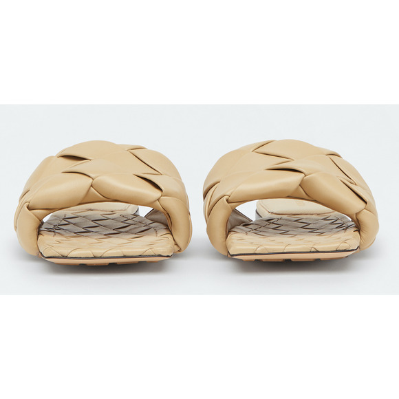 Bottega Veneta Lido Flat Slides Cane Sugar Beige Intrecciato Leather Sandal 35 - Picture 4 of 12